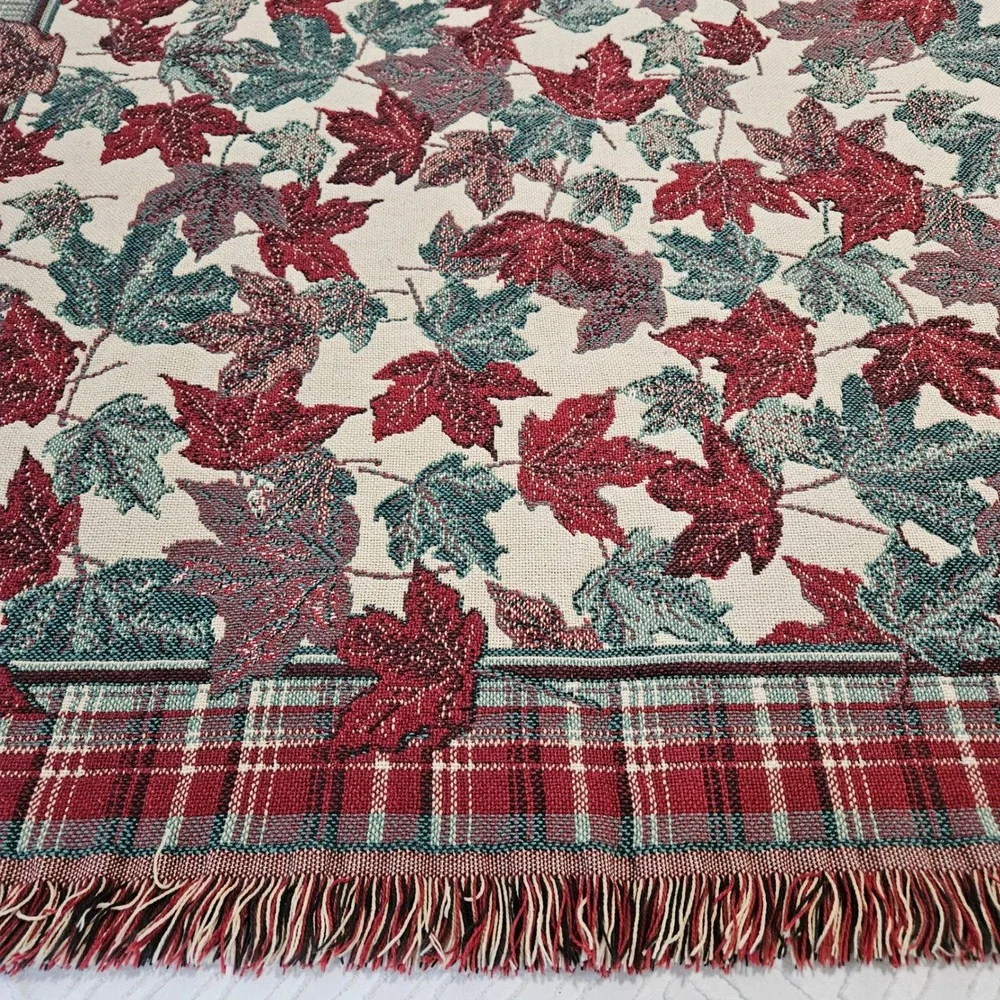 Vintage Bob Timberlake American Cabin Throw Blanket Fall Leaves Cotton Plaid USA